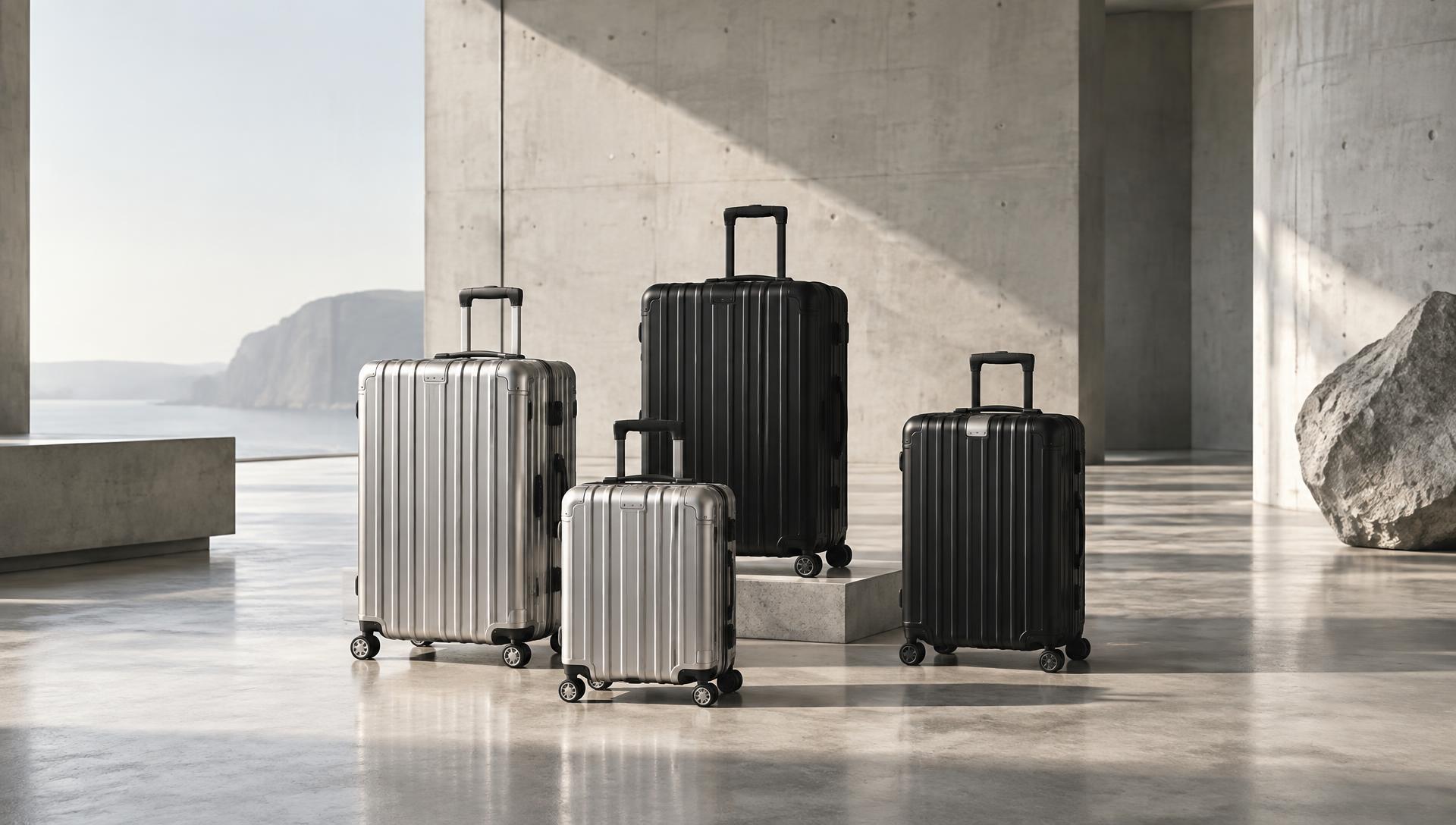 Gebrauchte Aluminium-Koffer in einem minimalistischen Raum